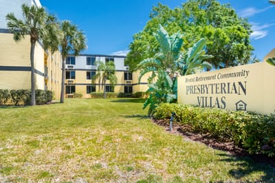 Exterior view of Presbyterian Villas with landscaping.