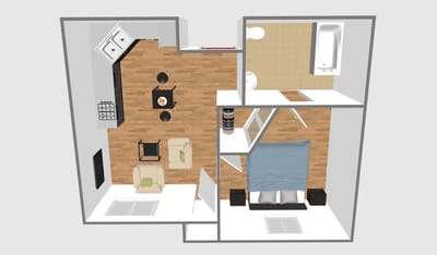 2D floor plan of a living unit layout