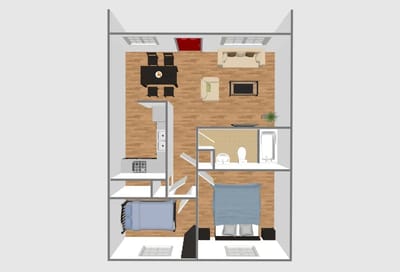 Architectural floor plan of a living unit