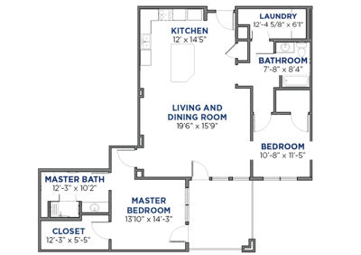 Architectural floor plan of a living unit.