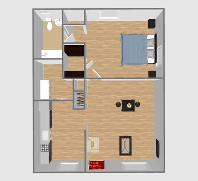 Architectural floor plan of a living unit.