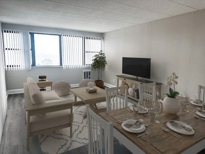 Bright interior living space with furniture.