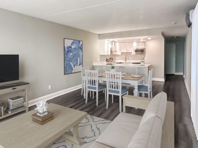 Bright and modern dining area in an apartment.