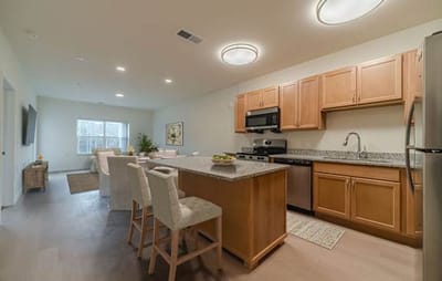 Modern kitchen in a senior living apartment