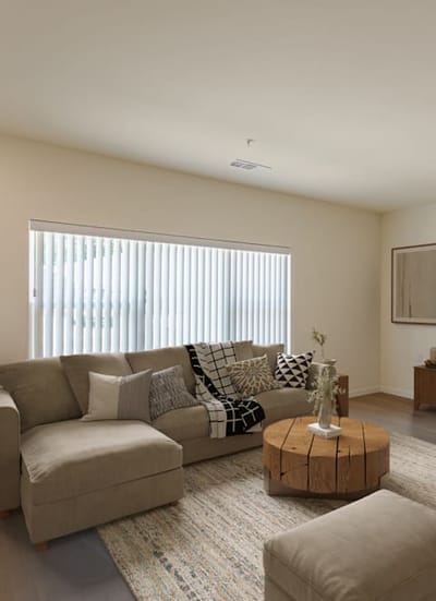 Comfortable common area with sofa and coffee table