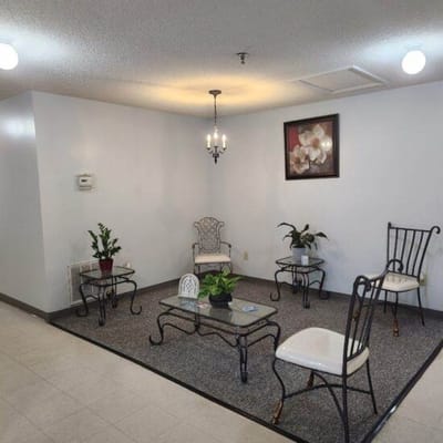 Common area with seating and plants