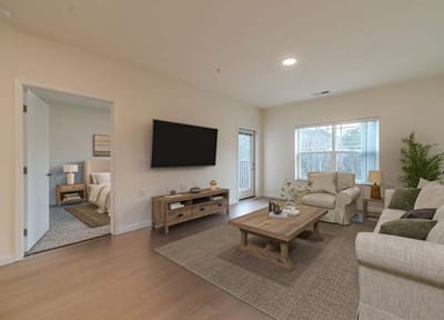 Cozy living room area in a senior apartment.