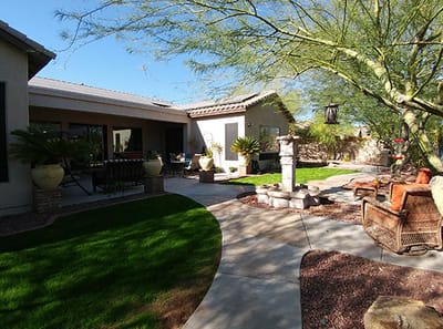 Beautiful outdoor space with seating and landscaping.