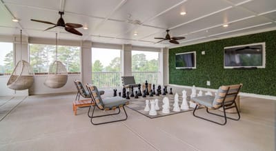 A chess area with seating for relaxation and games.