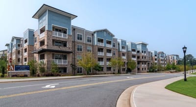 Modern assisted living facility exterior view.