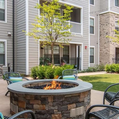 Outdoor seating area with a fire pit