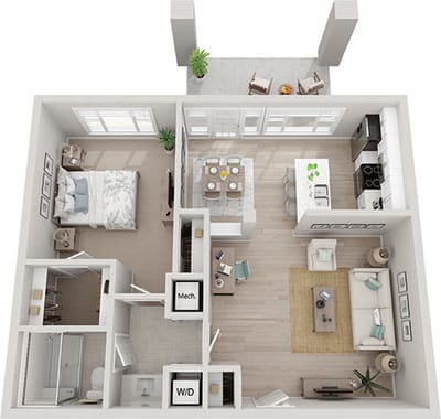 Architectural floor plan of a living unit