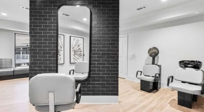 Hair salon area with modern decor