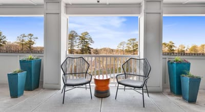 Outdoor seating area with a view
