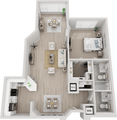 Architectural floor plan of a living unit