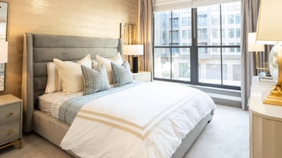 Cozy bedroom with a modern design.