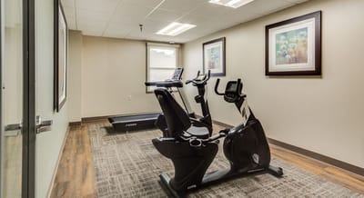 Exercise equipment in a fitness area