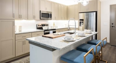 Modern kitchen with dining setup