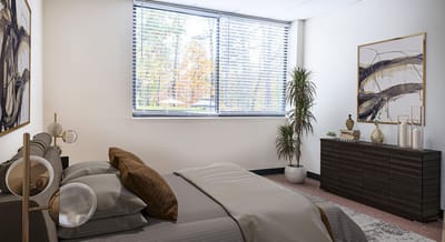 Well-decorated bedroom in a senior apartment