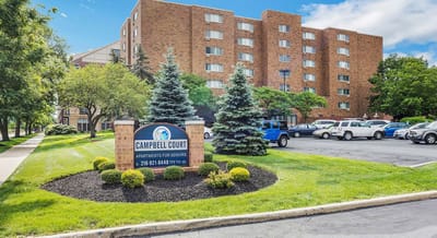 Exterior view of Campbell Court Apartments for seniors.