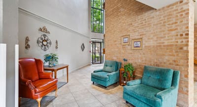 Bright and welcoming lobby area with seating.