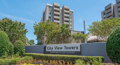 Building exterior of City View Towers for seniors.