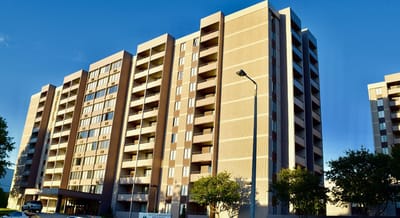 Exterior view of Center Place Senior Apartments building.