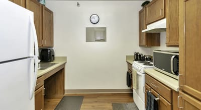 Well-equipped kitchen in a senior apartment