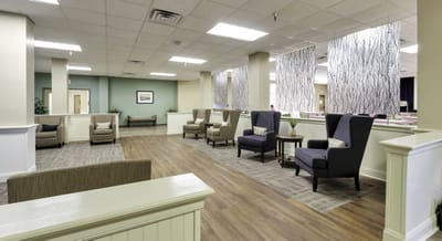 Interior common area with seating and decor.