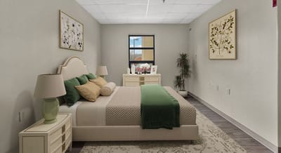 Cozy bedroom setup with natural light.