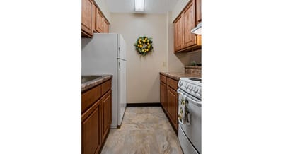 Kitchen area with cabinetry and appliances