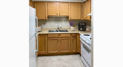 Well-equipped kitchen in senior apartment