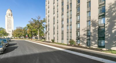 Exterior view of the Center Place Senior Apartments building.