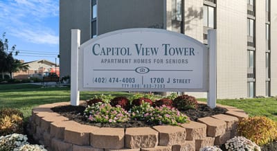 Signage for Capitol View Tower, a senior living facility