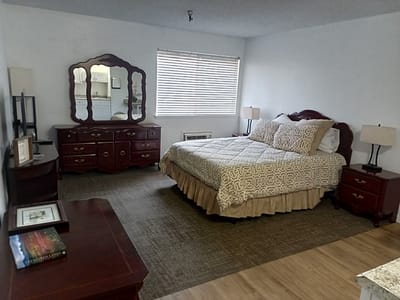 A furnished private resident room in the facility