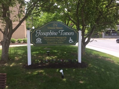 Signage for Josephine Towers at the entrance
