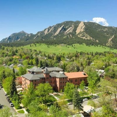 Aerial view of the assisted living facility with mountains in the background