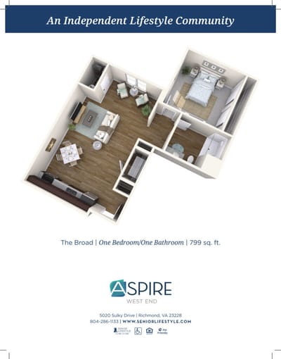 Floor plan of a one-bedroom apartment in Aspire West End