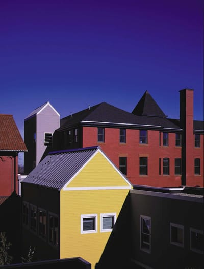 Colorful exterior view of the facility buildings