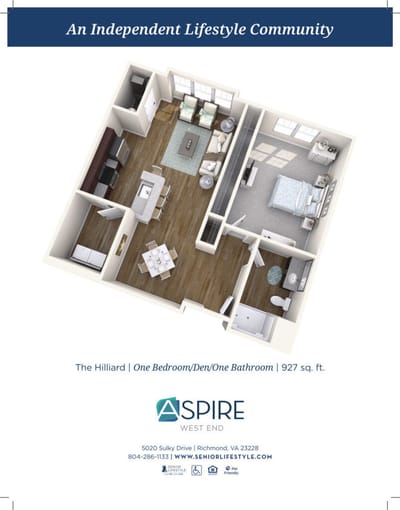 Architectural floor plan of a one-bedroom unit