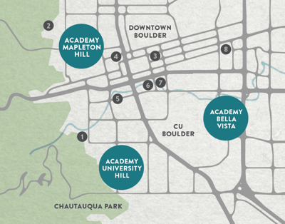 Map of Boulder with facility locations marked