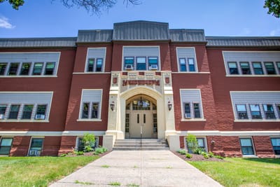 Front entrance of the Nathan Hale Apartments building