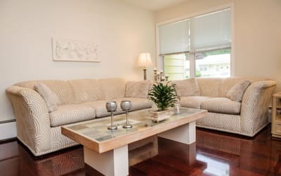 Cozy living room with a couch and coffee table