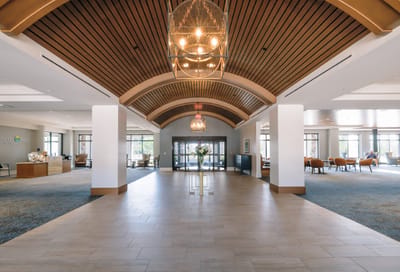 Interior view of the facility's main lobby with seating