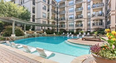 Beautiful outdoor pool area with comfortable seating