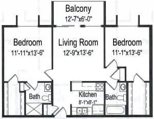 Room layout of a two-bedroom apartment