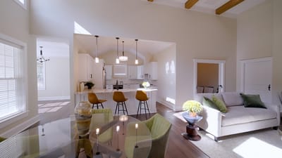 Bright, modern interior of a spacious living area