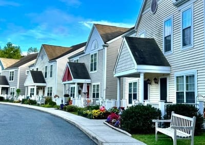Exterior view of residential buildings in a senior living facility