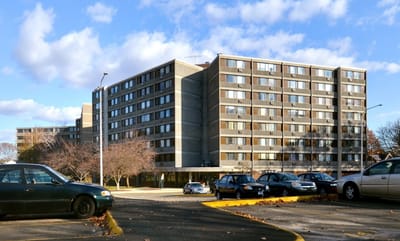 Exterior view of a senior living facility building