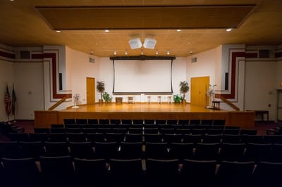 Interior view of a blank stage in an auditorium
